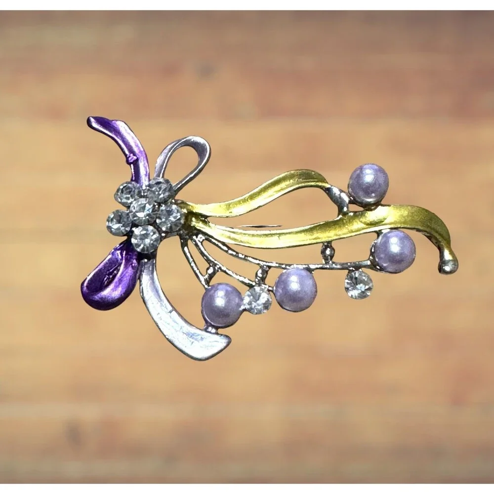 Purple Enamel and Silver Plated Flower Brooch #22078 - Picture 6 of 7